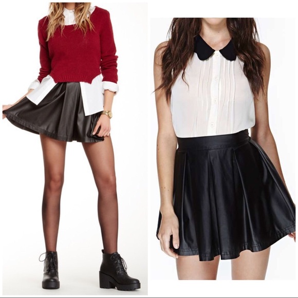 Nasty Gal Dresses & Skirts - Nasty Gal Faux Leather Pleated Skater Skirt Black small circle